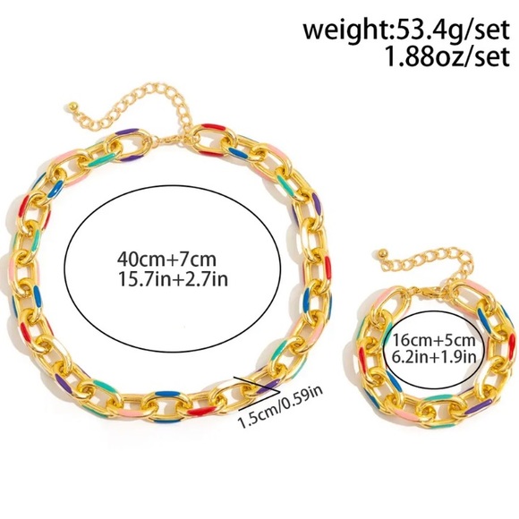 🌟 2Pcs/Set Colorful Chunky Bohemian Fashion Choker Necklace Bracelet - Picture 5 of 5
